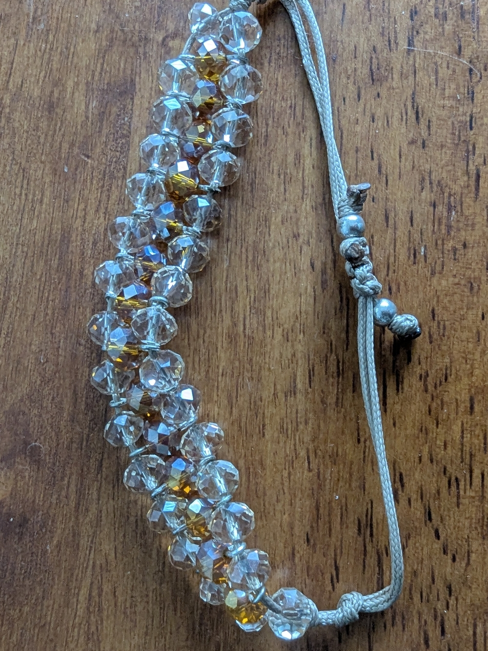 Adjustable Crystal Bead Bracelet with Gold Accents